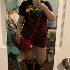 Red and Black Plaid Shortalls